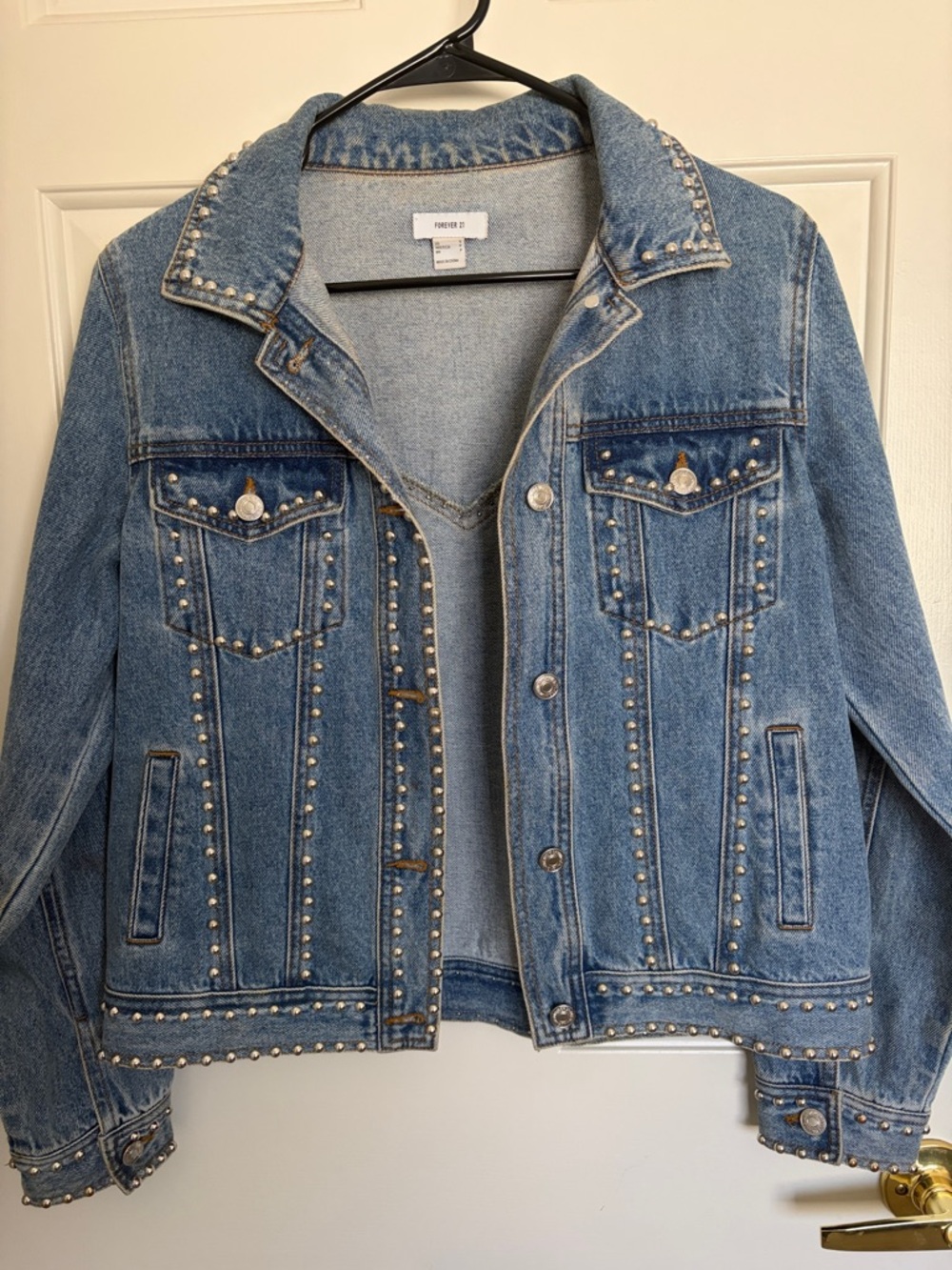 Forever 21 Blue Studded Denim Jacket